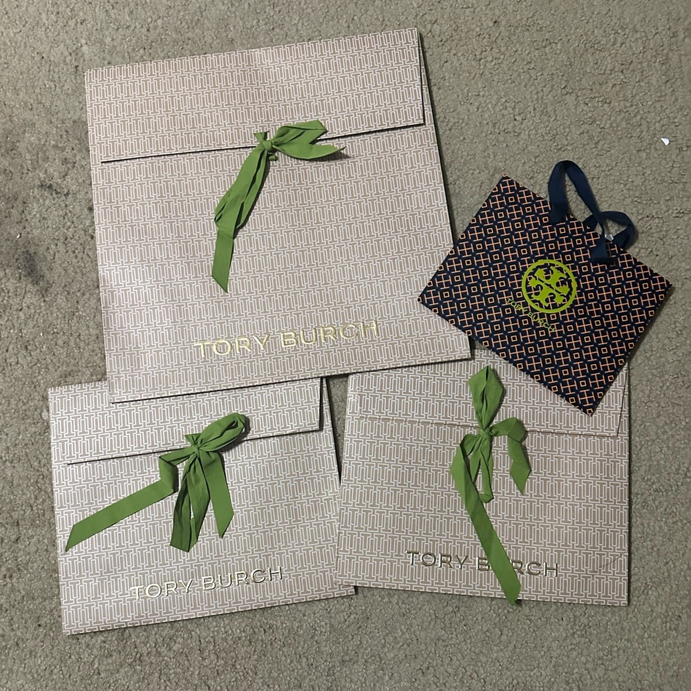 Tory Burch Cream Gift Bags with Green Accents
